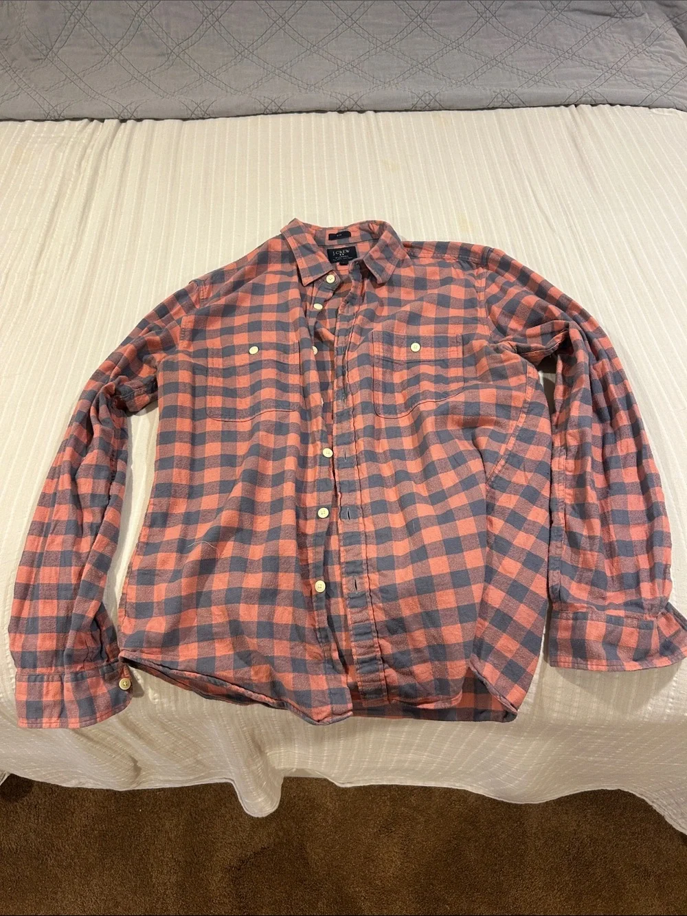 Classic J. Crew Orange and Gray Plaid Button-Down Shirt